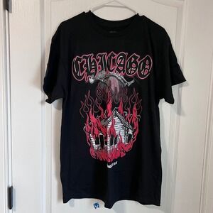 Goat Crew‎ Chicago Burning House Skeleton Graphic T-Shirt Mens Large Black Tee